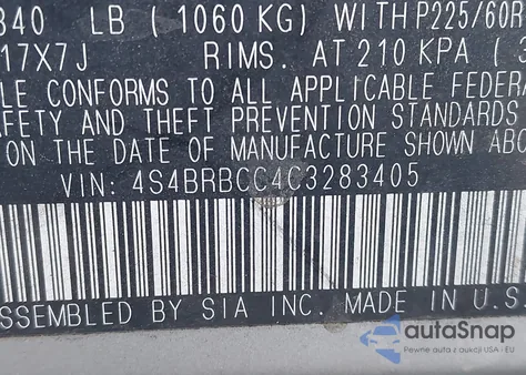 2012 Subaru Outback 2.5I Premium from USA, damaged, VIN 4S4BRBCC4C3283405